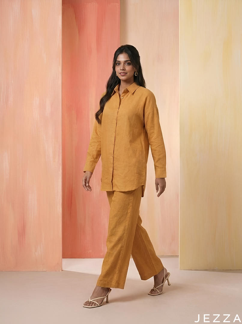 Sunsoil Ease: Mustard Yellow Poly Linen Set 87082
