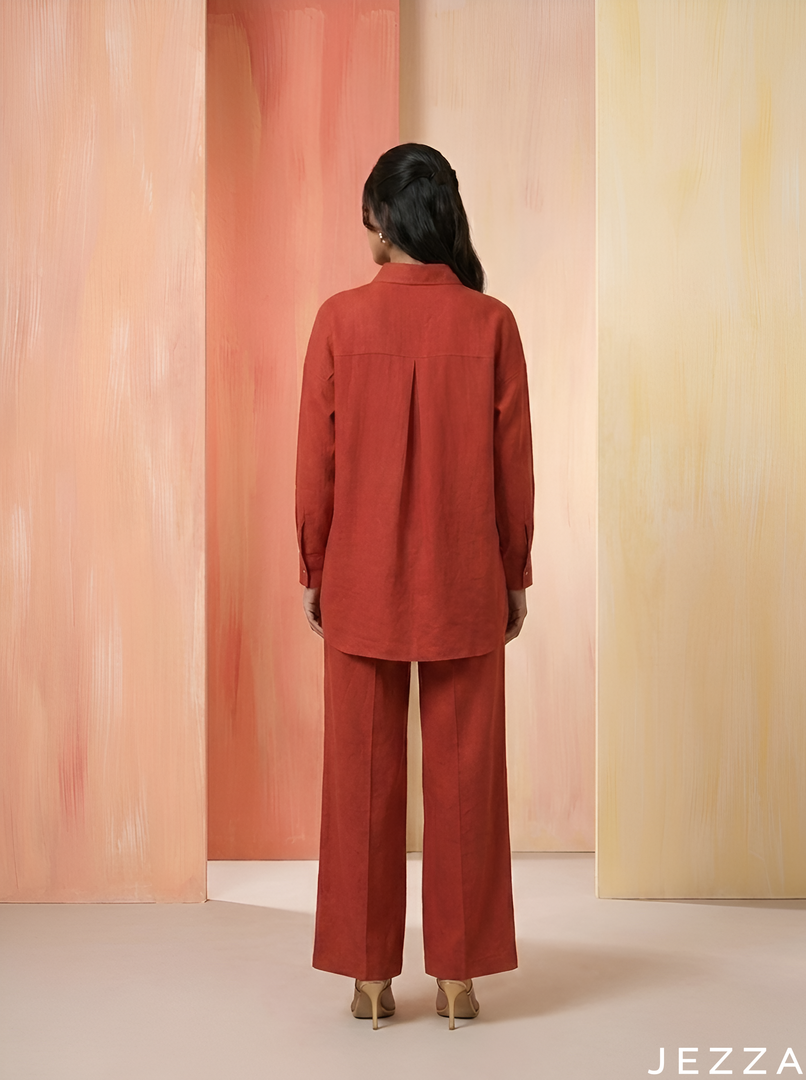 Amber Ease: Amber Brown Poly Linen Set 87081
