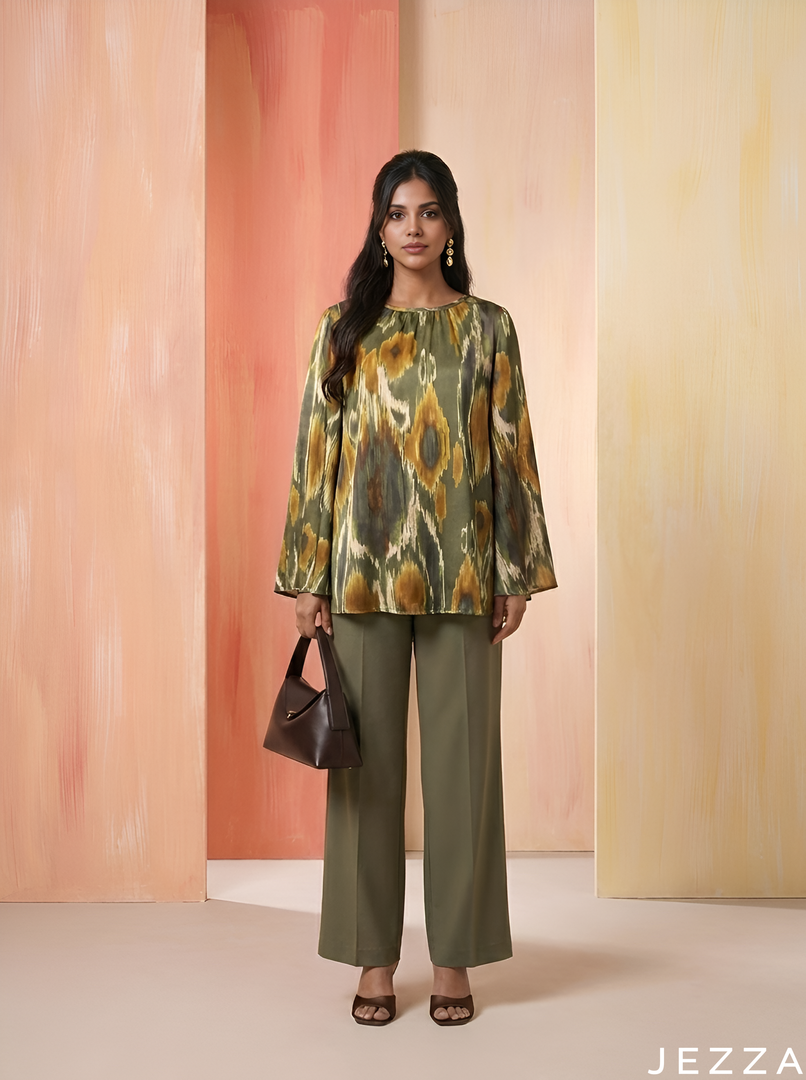 Canvas Drift: Abstract Crepe Satin Top 87611