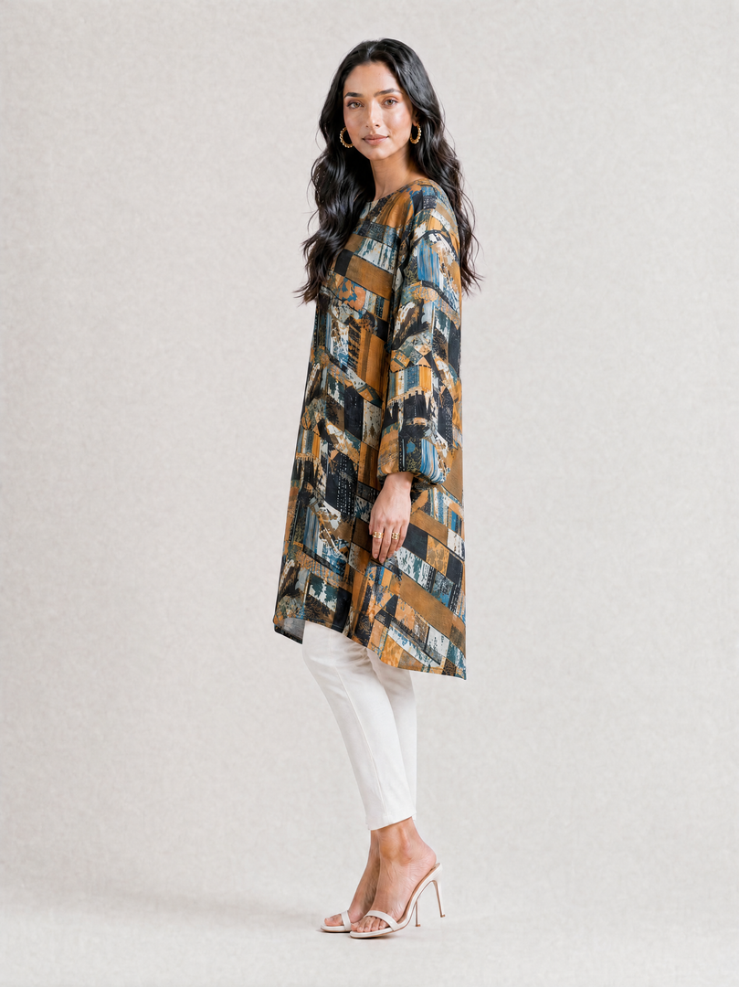 Geometric Print Satin Knee Top 94352