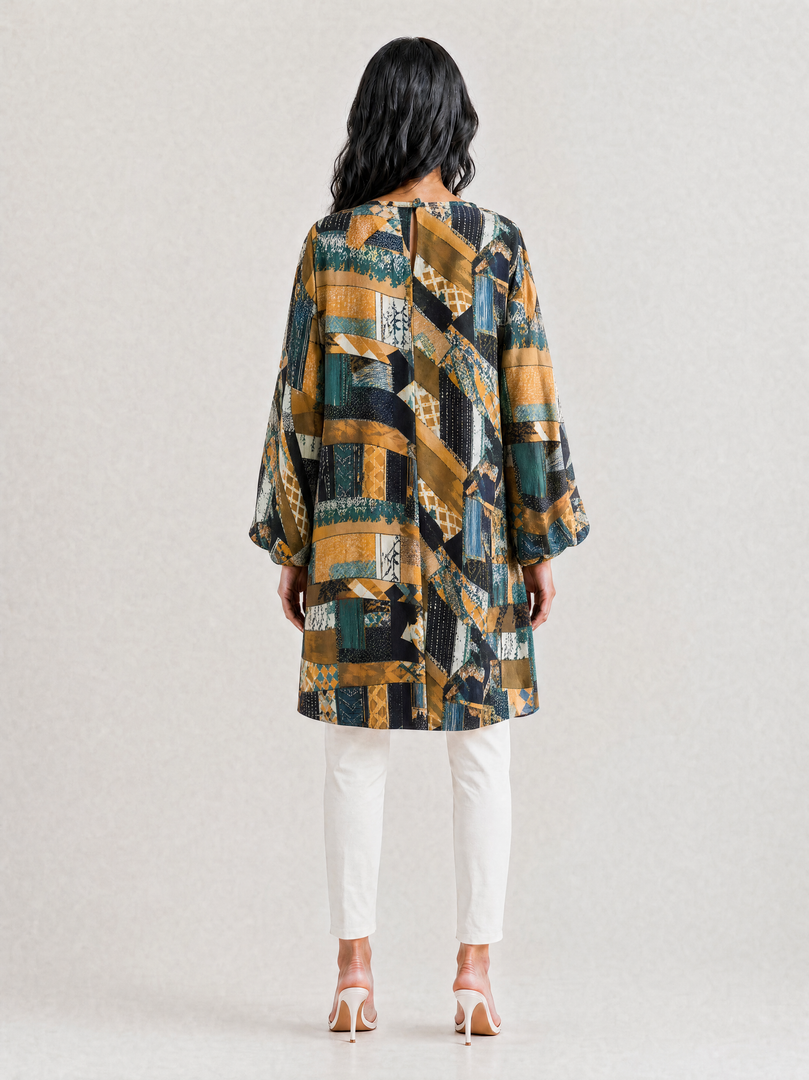 Geometric Print Satin Knee Top 94352