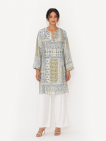 Load image into Gallery viewer, Patchwork Print V-Neck Above Knee Top 95211