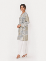 Load image into Gallery viewer, Patchwork Print V-Neck Above Knee Top 95211