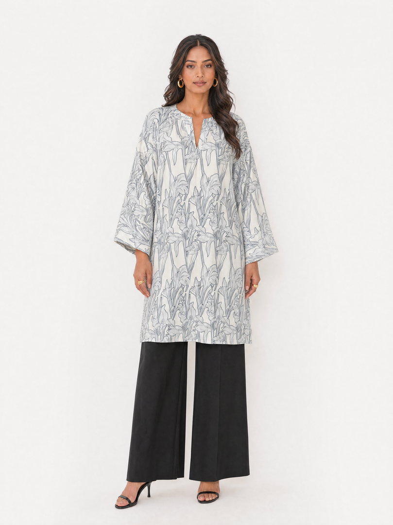 Floral V-Neck Rayon Above Knee Top 92681