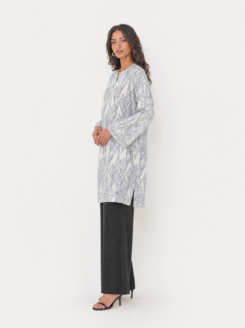 Floral V-Neck Rayon Above Knee Top 92681
