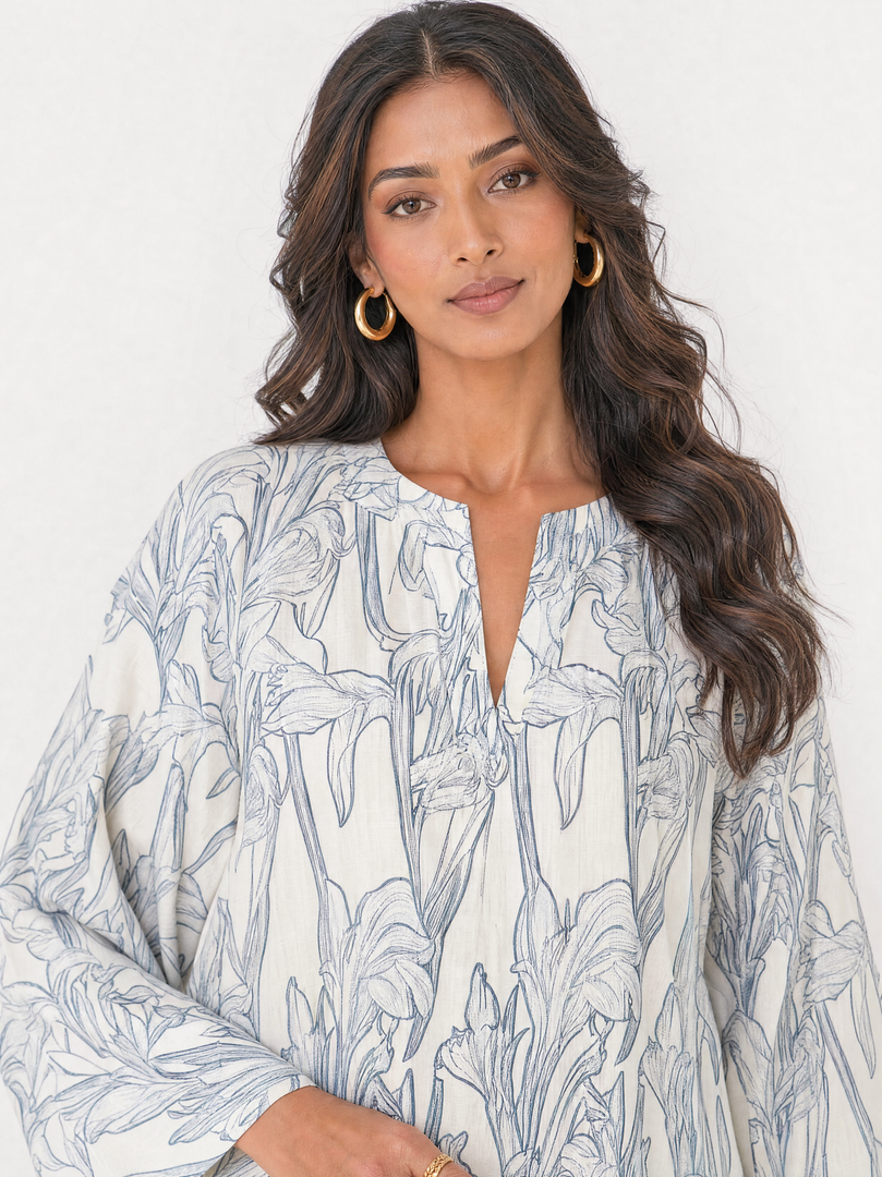 Floral V-Neck Rayon Above Knee Top 92681