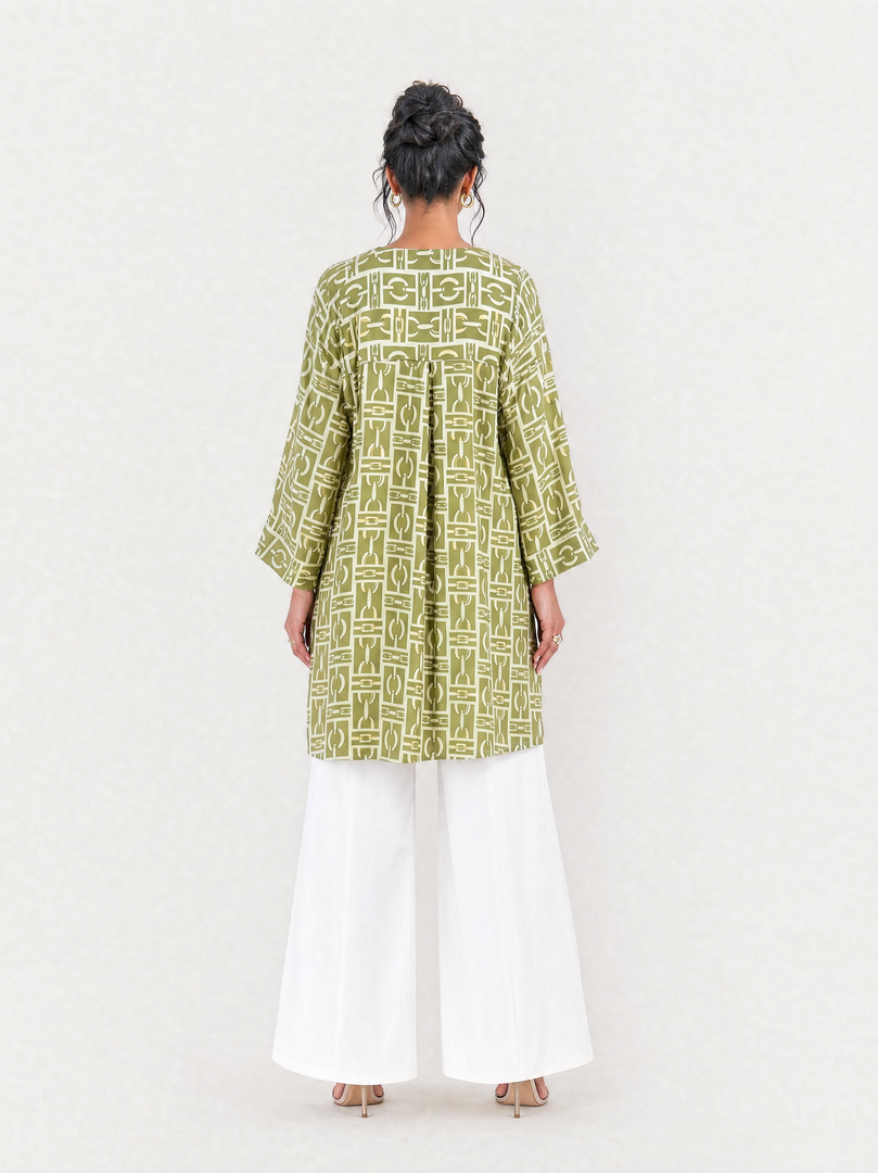 Geometric Print V-Neck Above Knee Top 95191