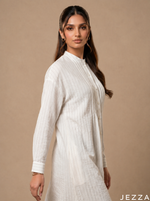Load image into Gallery viewer, Subtle Glamour: White &amp; Silver Pinstripe Top 79541