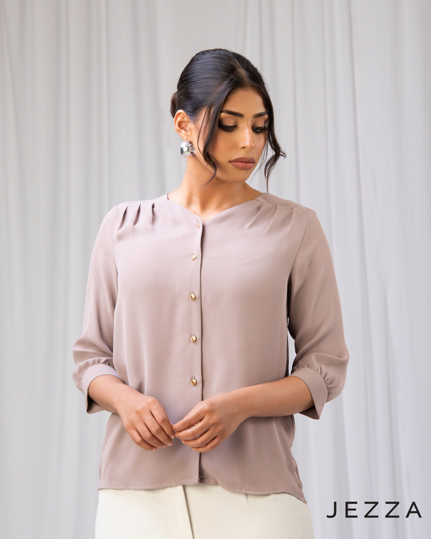 Structured Grace: V-Neck Hip Top 64854