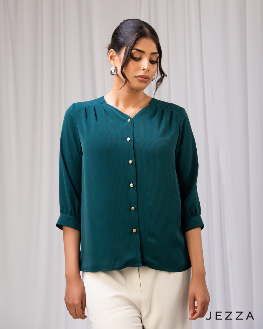 Structured Grace: V-Neck Hip Top 64851