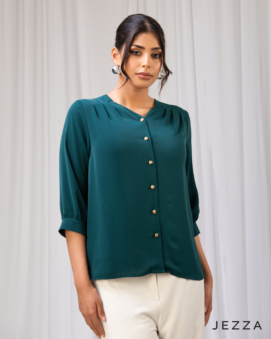 Structured Grace: V-Neck Hip Top 64851