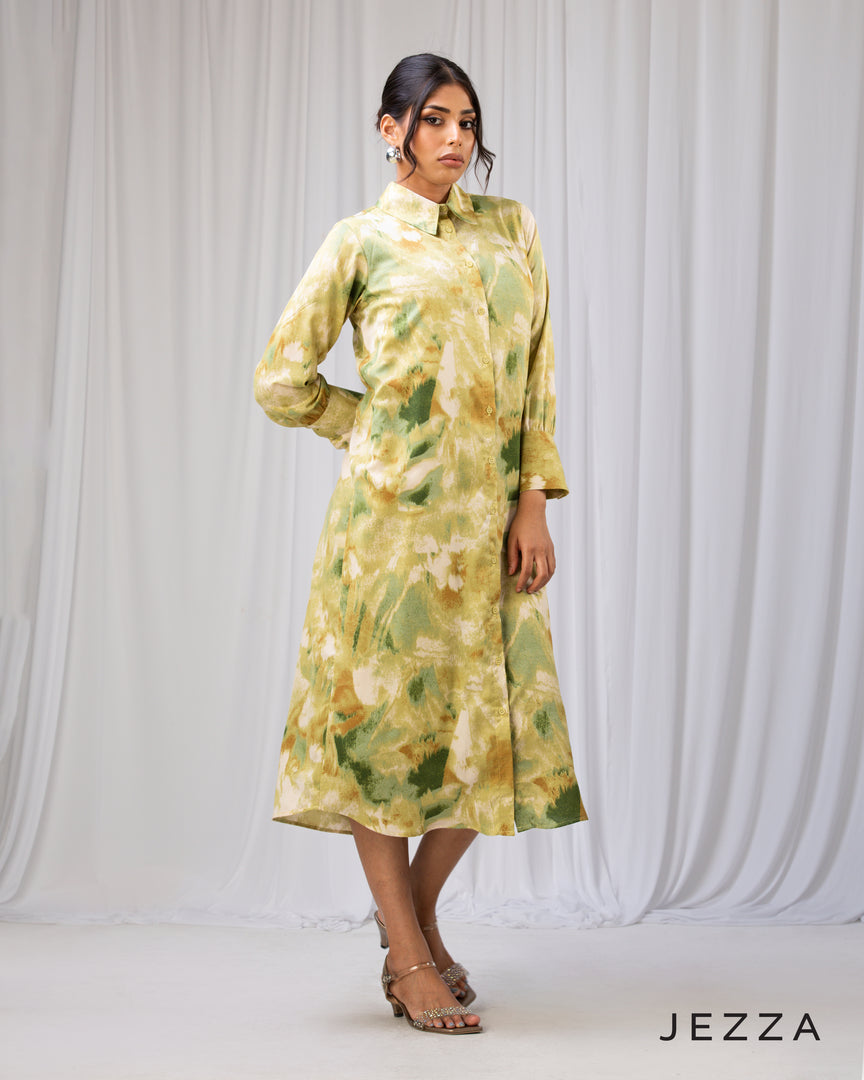 Refined Flow: Long-Sleeve Collared Midi Top 66241