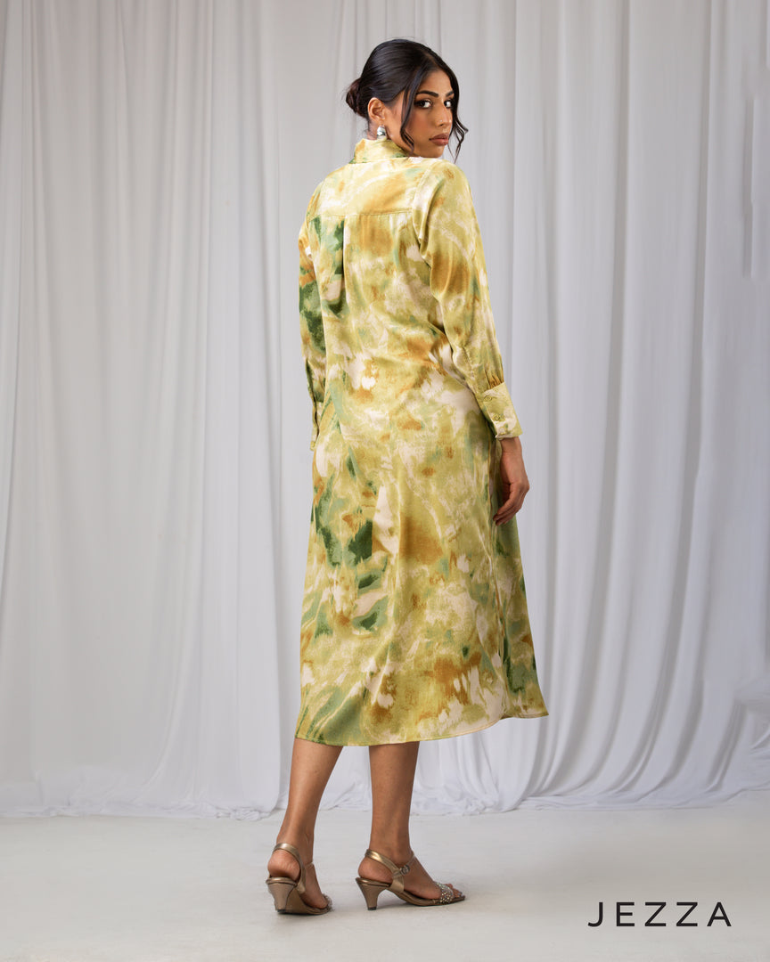 Refined Flow: Long-Sleeve Collared Midi Top 66241