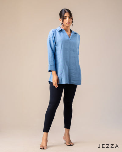 Structured Grace: Below-Hip V-Neck Top 72061