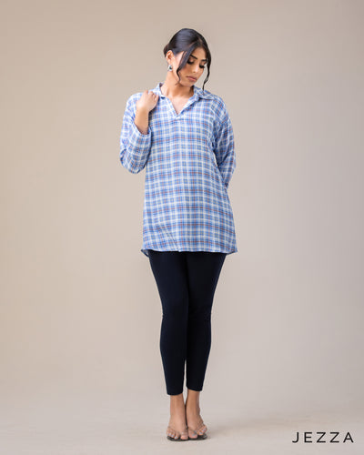 Structured Grace: Below-Hip V-Neck Top 70491