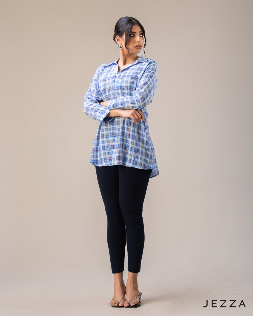 Structured Grace: Below-Hip V-Neck Top 70491