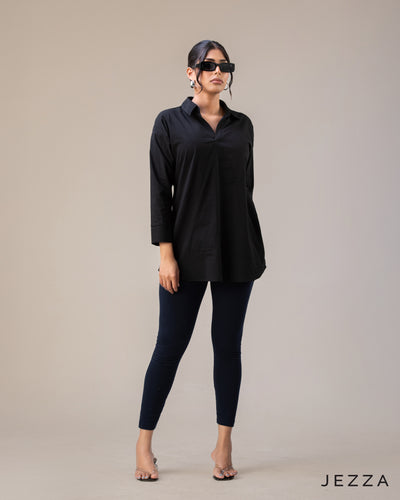 Structured Grace: Below-Hip V-Neck Top 72071