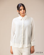 Load image into Gallery viewer, Classic Poise: Hip-Length Polyester Shirt Blouse 65041