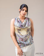 Load image into Gallery viewer, Draped Elegance: Printed Satin Cowl-Neck Top 65031