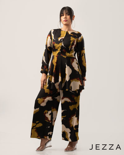 Printed Polyester Peplum Top & Pant Set 59302