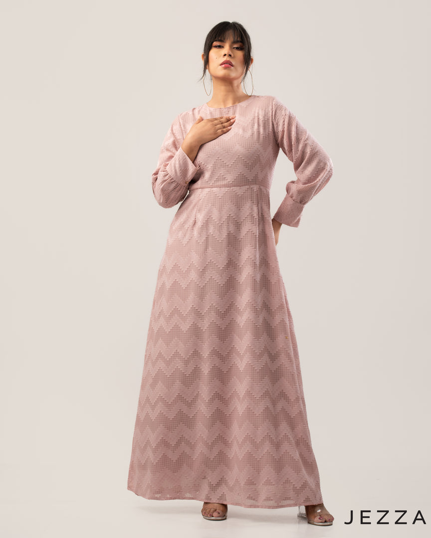Brocade Long Sleeve Round Neck Dress 62221