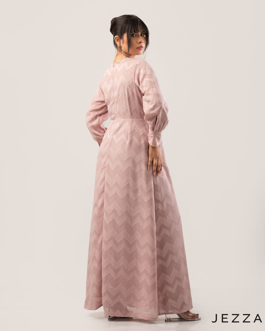 Brocade Long Sleeve Round Neck Dress 62221