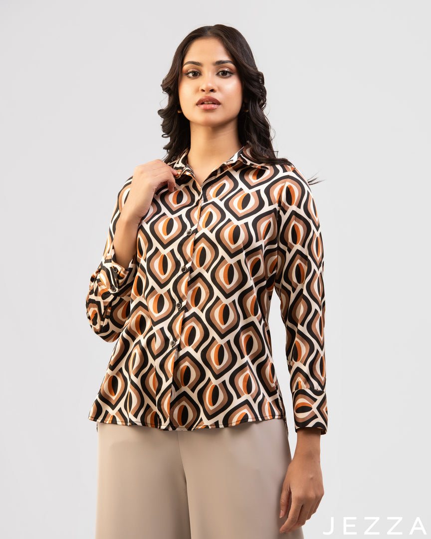 Modern Muse: Collar Abstract Relaxed-Fit Midi Top 76151