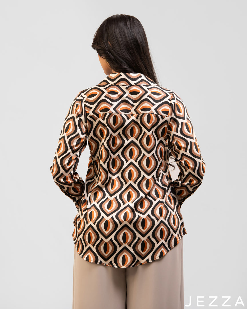 Modern Muse: Collar Abstract Relaxed-Fit Midi Top 76151