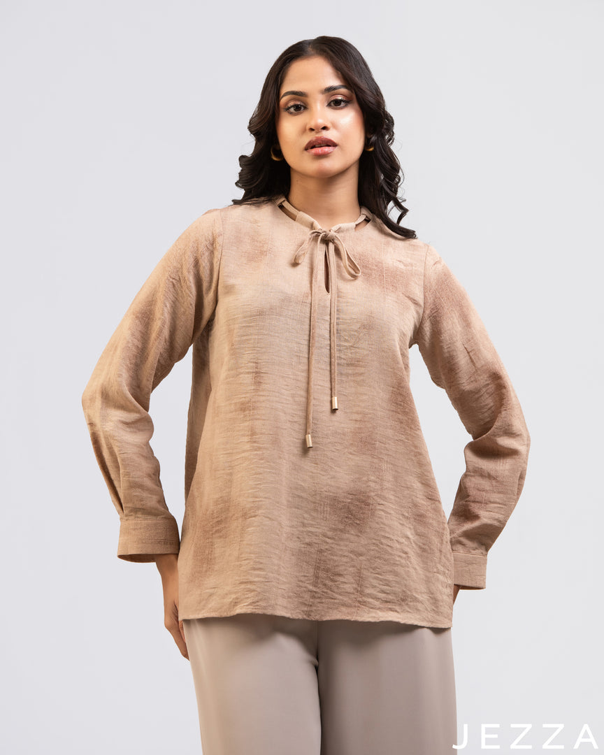 Subtle Elegance: Decorative Round-Neck Sand Top 71681