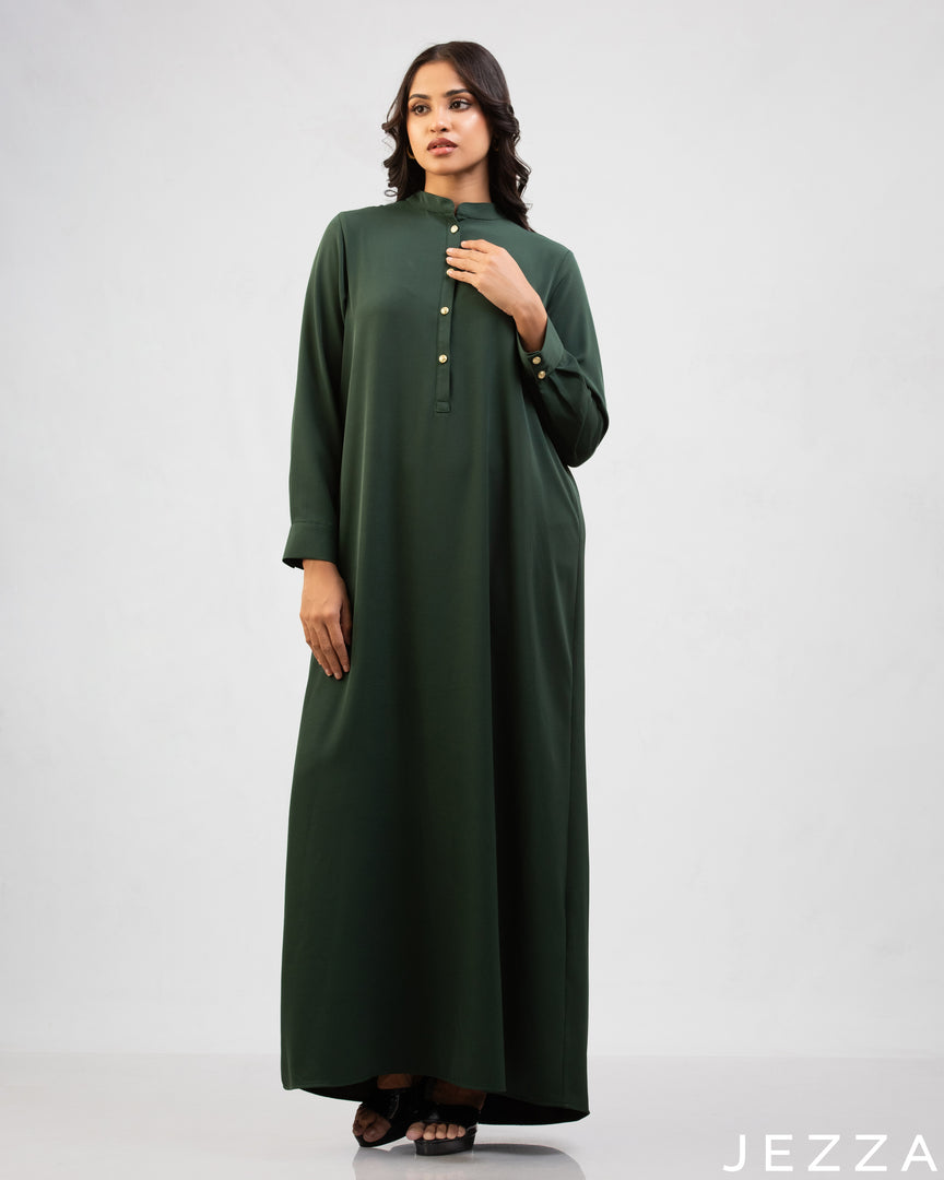 Forest Grace: A-Line Satin Dress with Placket 77101