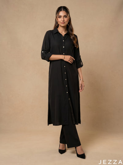 Refined Edge: Black Crushed Midi Top 82911