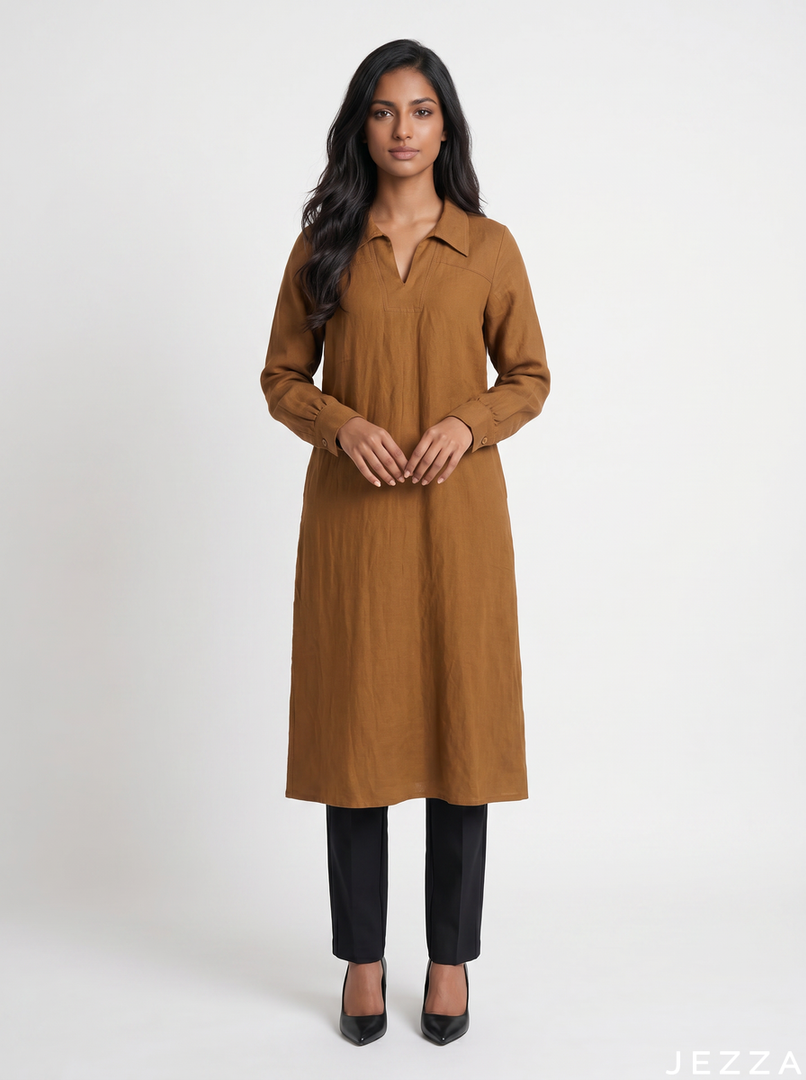 Cinnamon Tone: Collared Midi Length Top 70121