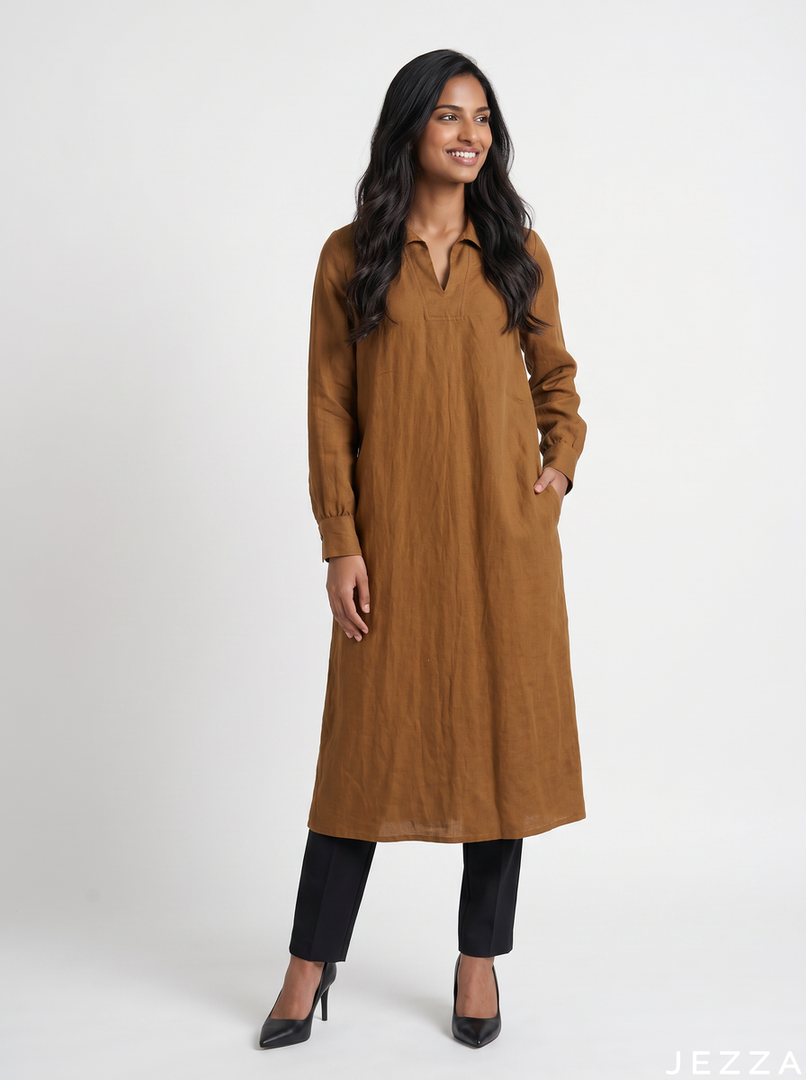 Cinnamon Tone: Collared Midi Length Top 70121