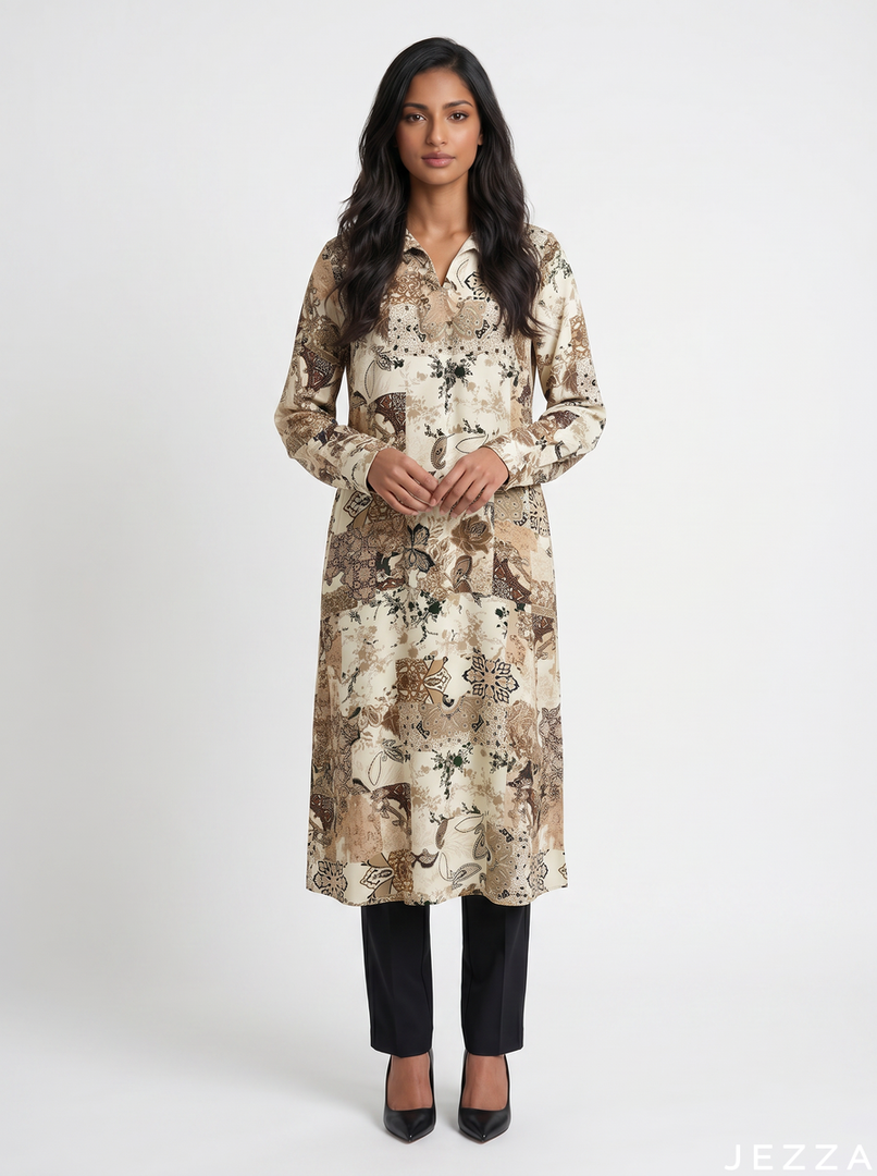 Artisan Rhythm: Patchwork Print Midi Top 77331
