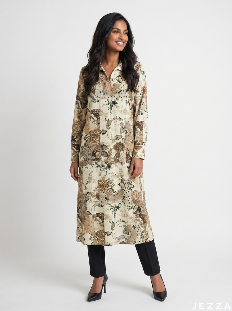 Artisan Rhythm: Patchwork Print Midi Top 77331