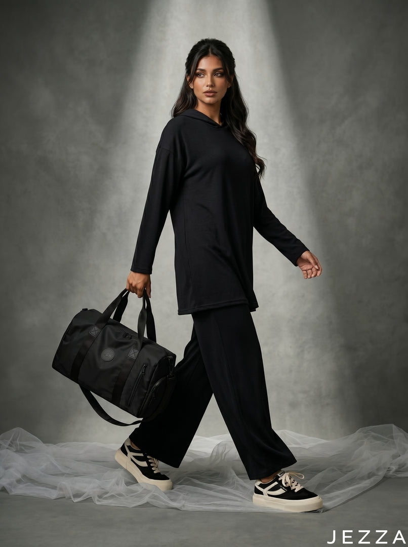 Off-Duty Mode: Black Hoodie & Pant Set 87441
