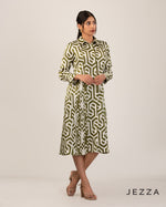 Load image into Gallery viewer, Sculpted Flow: Abstract Satin Pleated Dress 67891