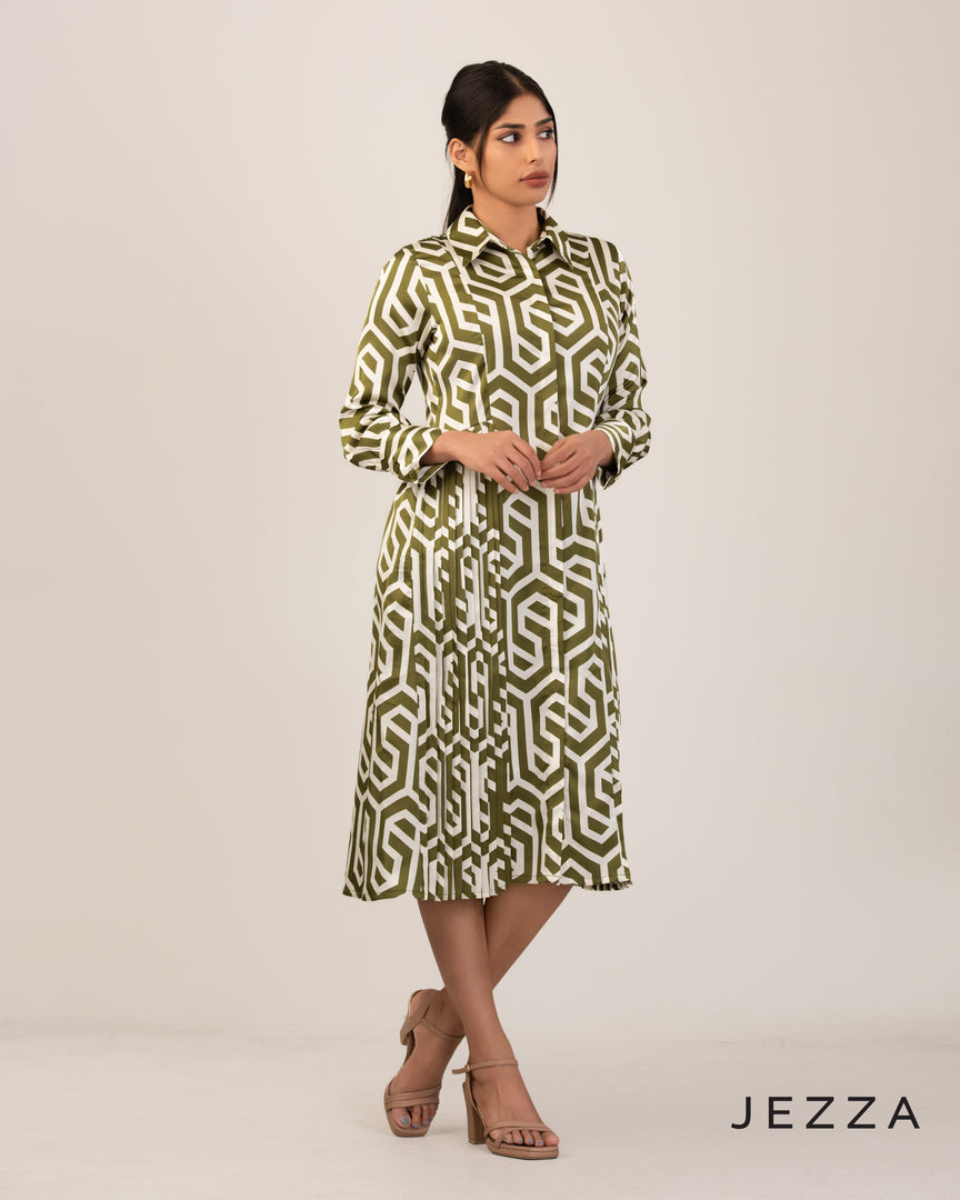 Sculpted Flow: Abstract Satin Pleated Dress 67891