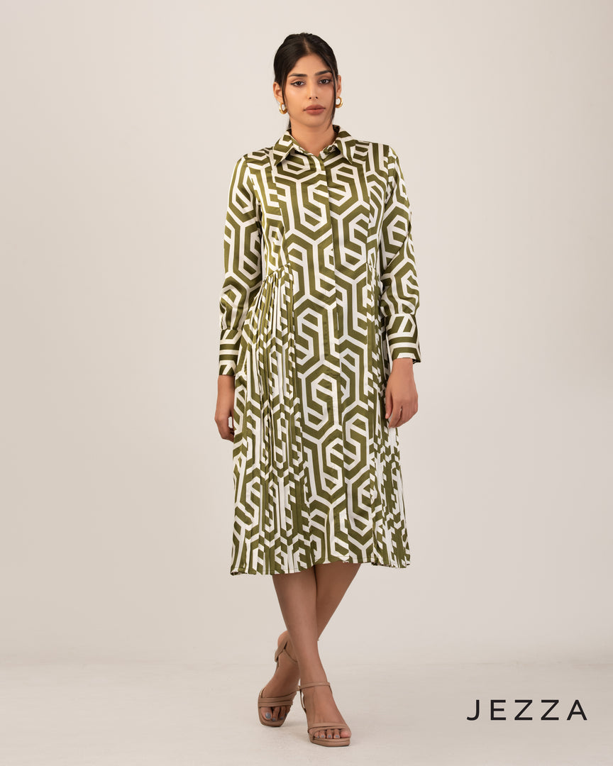 Sculpted Flow: Abstract Satin Pleated Dress 67891