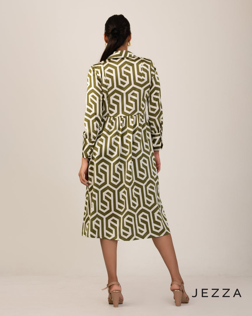 Sculpted Flow: Abstract Satin Pleated Dress 67891