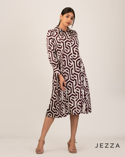 Sculpted Flow: Abstract Satin Pleated Dress 67892