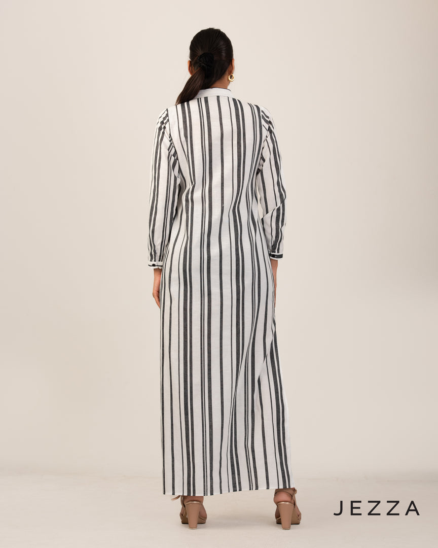 Timeless Ease: Linen Collared A-Line Dress 72342