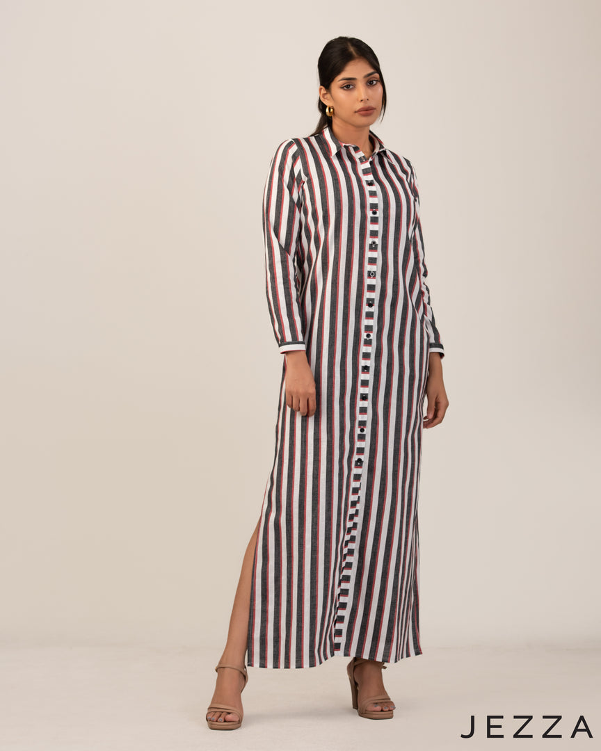 Timeless Ease: Linen Collared A-Line Dress 72341