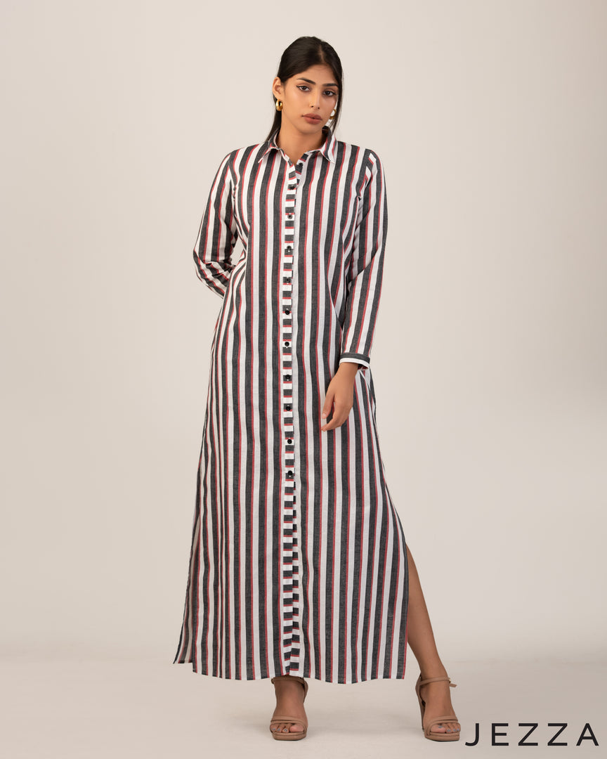 Timeless Ease: Linen Collared A-Line Dress 72341