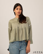 Load image into Gallery viewer, Playful Layers: Tie-Up Trim Crop Top 71382
