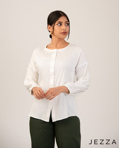 Refined Detail: Trim-Accented Round Neck Top 71452