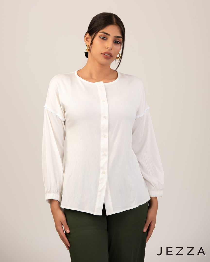 Refined Detail: Trim-Accented Round Neck Top 71452